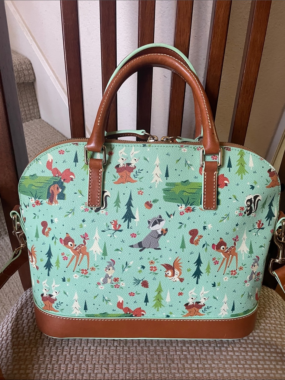 Disney Dooney & Bourke Mint Woodland Creatures Satchel with Brown Trim - Picture 3 of 6